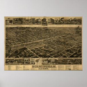 Birmingham Alabama 1885 Antique Panoramic Map Poster