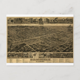 Birmingham Alabama Late 1800's Birds Eye View Postcard