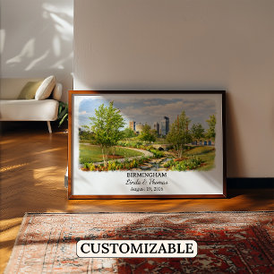 Birmingham Alabama Poster, Watercolor, Custom Poster