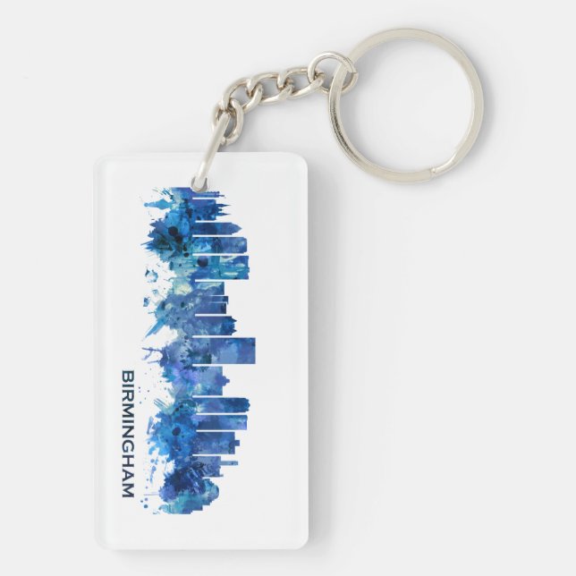 Birmingham Alabama Skyline Blue Key Ring (Back)