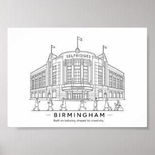 Birmingham Selfridges Building Line Drawing Poster