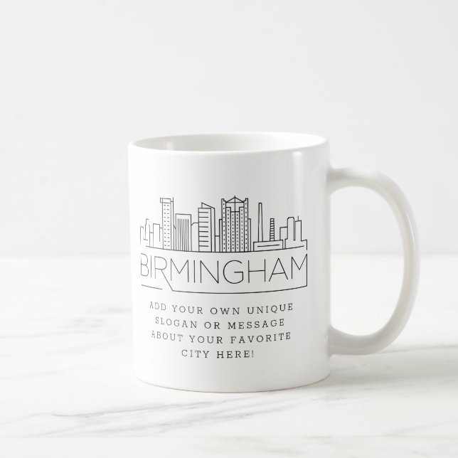 Birmingham Stylised Skyline | Custom Slogan Coffee Mug (Right)