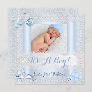 Birth Announcement Baby Boy Photo Shoes Bear 4