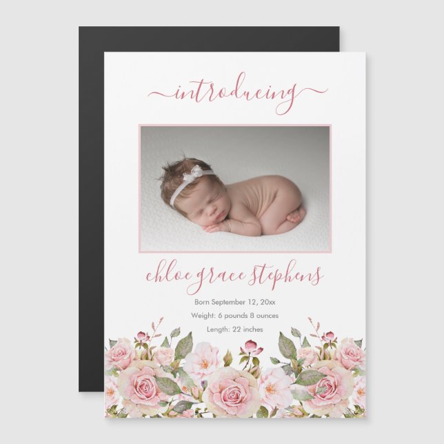 Birth Announcement - Boho Floral Baby Girl Photo (Front/Back)