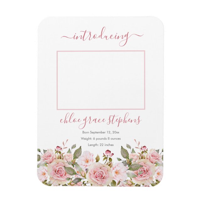 Birth Announcement - Boho Floral Girl Photo Magnet (Vertical)