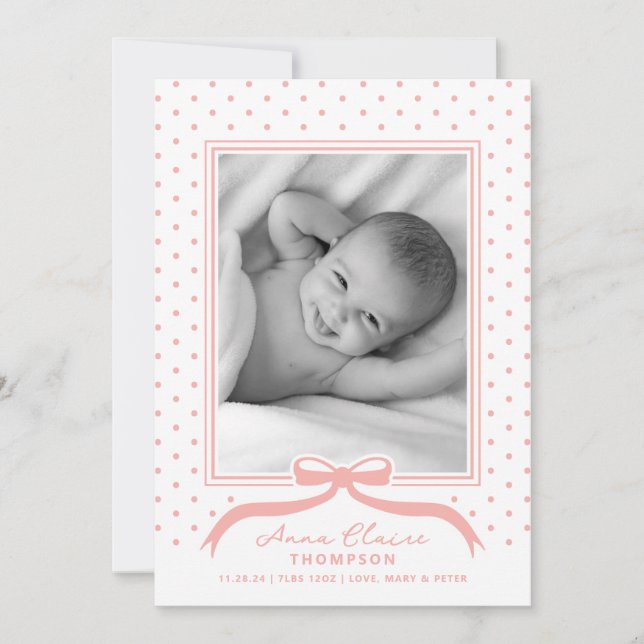 Birth Announcement Bow Polka Dot (Front)