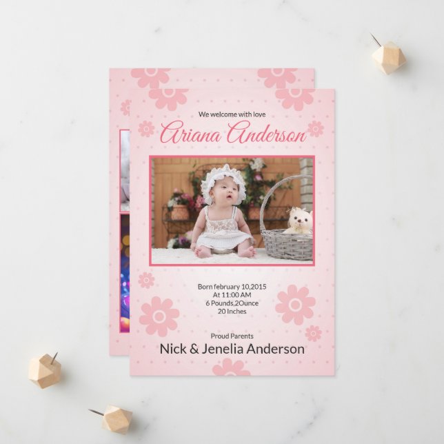 Birth Announcement Card Template (Front/Back In Situ)