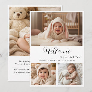 Birth Announcement Card Welcome Baby Photo Colla