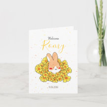 Birth announcement card with bunny photo Florals