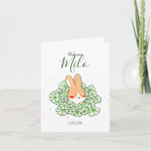 Birth announcement card with bunny photo Florals