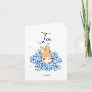 Birth announcement card with rabbit photo Florals