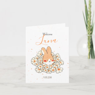 Birth announcement card with rabbit photo Florals