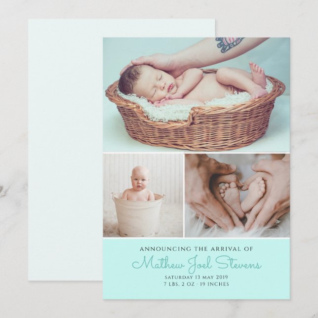 Birth announcement cards baby boy photos thank you (Front/Back)