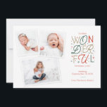 Birth Announcement Christmas Card<br><div class="desc">This Christmas birth announcement features three photos of your new baby alongside hand lettered greeting of "Our most Wonderful Christmas so far" - personalise the colours to match your newborn photos! This card is perfect for celebrating baby's first Christmas or a new addition to the family.</div>
