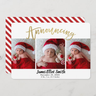 Birth Announcement Christmas Holiday 3 Photos