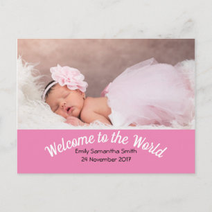 Birth Announcement Custom Photo Baby Girl Postcard
