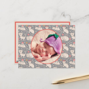  Birth Announcement Cute Cats Playing Balls Yarn Postcard