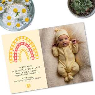 Birth Announcement Daisy Rainbow Yellow Card