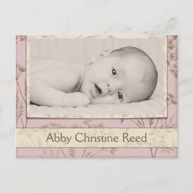 Birth Announcement - Fennel Pink Postcard (Front)