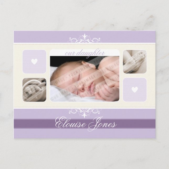 BIRTH ANNOUNCEMENT :: flourish1 - girl Postcard (Front)