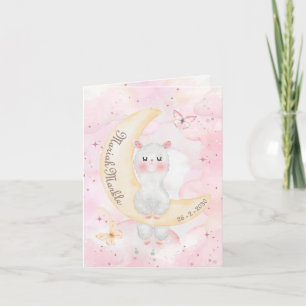 Birth Announcement girl - Adorable alpaca on moon