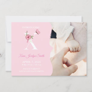 Birth Announcement Girl Initial X