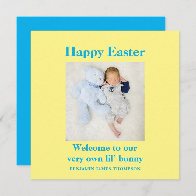 Birth Announcement Happy Easter Photo Boy card (Front/Back)