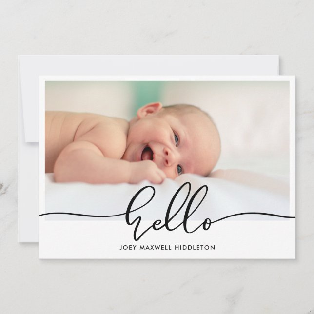 Birth Announcement Hello Script Newborn Photo (Front)