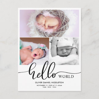Birth Announcement Hello World Photo Collage Postcard
