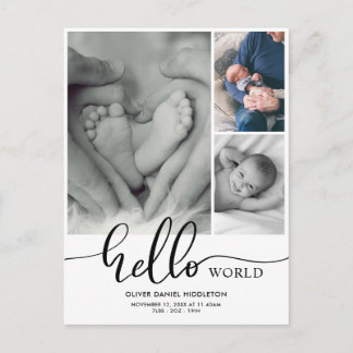 Birth Announcement Hello World Photo Collage Postcard