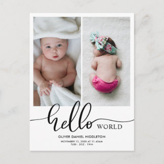 Birth Announcement Hello World Script Photo Postcard