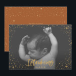 Birth announcement introducing gold script stars<br><div class="desc">Birth announcement introducing gold script and stars classy modern card. With a script text and gold effect design,  back ground colour can be change to suit your style.</div>