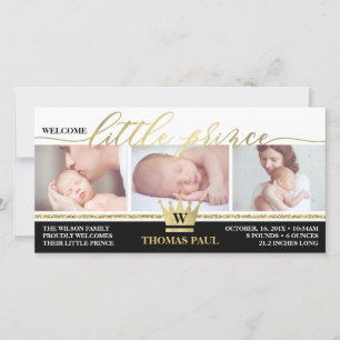 Birth Announcement, Little Prince, Faux Gold Foil Announcement