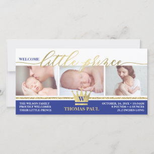 Birth Announcement, Little Prince, Faux Gold Foil Announcement