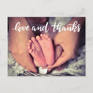 Birth Announcement Love And Thanks Script Photo Postcard