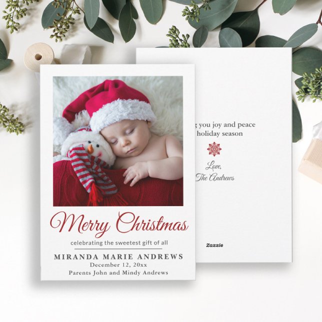 Birth Announcement Merry Christmas Photo  (Elegant "Merry Christmas" baby announcement photo card)