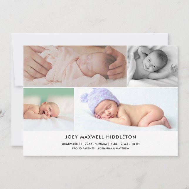Birth Announcement Minimal Photo Collage (Front)