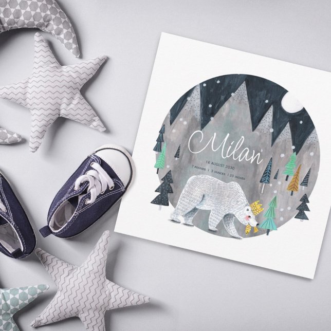 Birth announcement name bear woodland moon (Creator Uploaded)