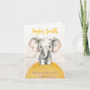Birth Announcement Neutral - Cute Elephant On Sun!