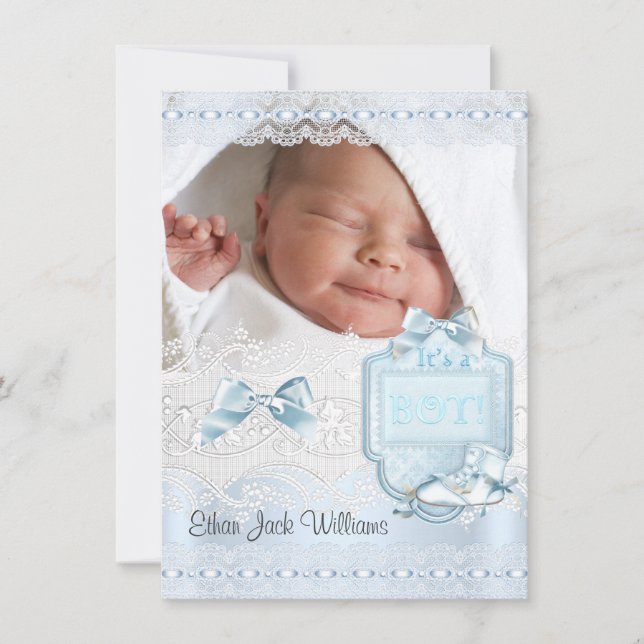 Birth Announcement New Baby Boy Photo Shoes 2 (Front)