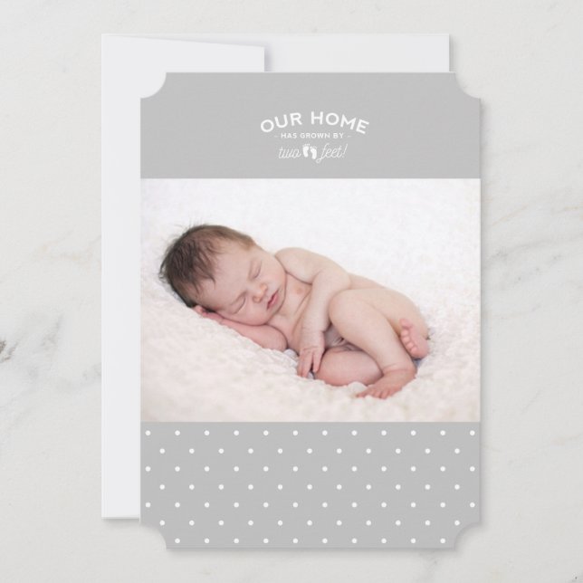 Birth announcement: our home has grown by two feet announcement (Front)