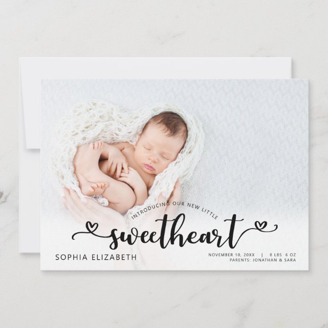 Birth Announcement Our Sweetheart Script Photo (Front)