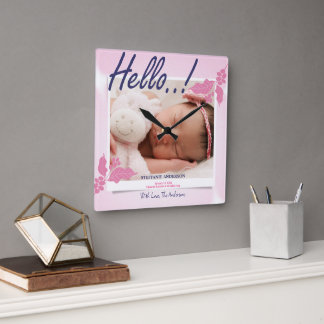 Birth Announcement Personalise Square Wall Clock