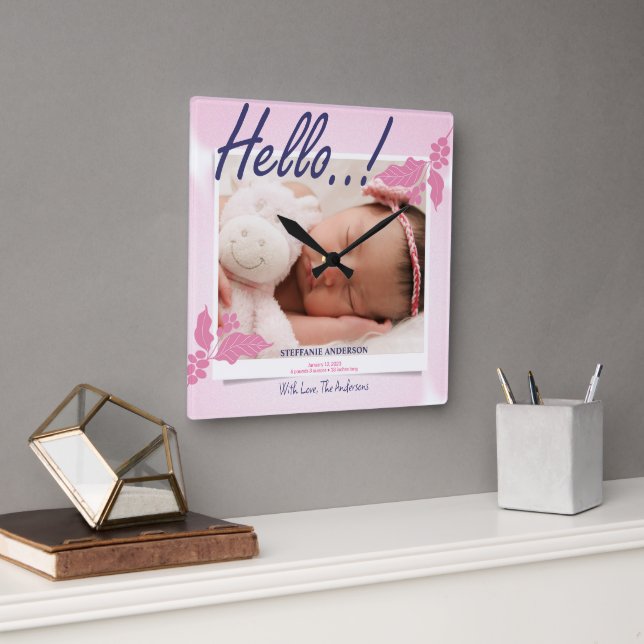 Birth Announcement Personalise Square Wall Clock (Office)