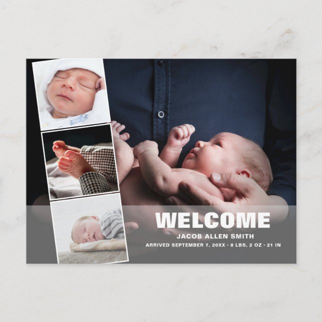 Birth Announcement Photo Collage|Four Photos Postc Postcard (Front)