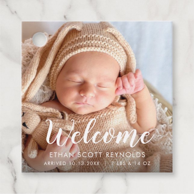 Birth Announcement Photo Favour Tags (Front)