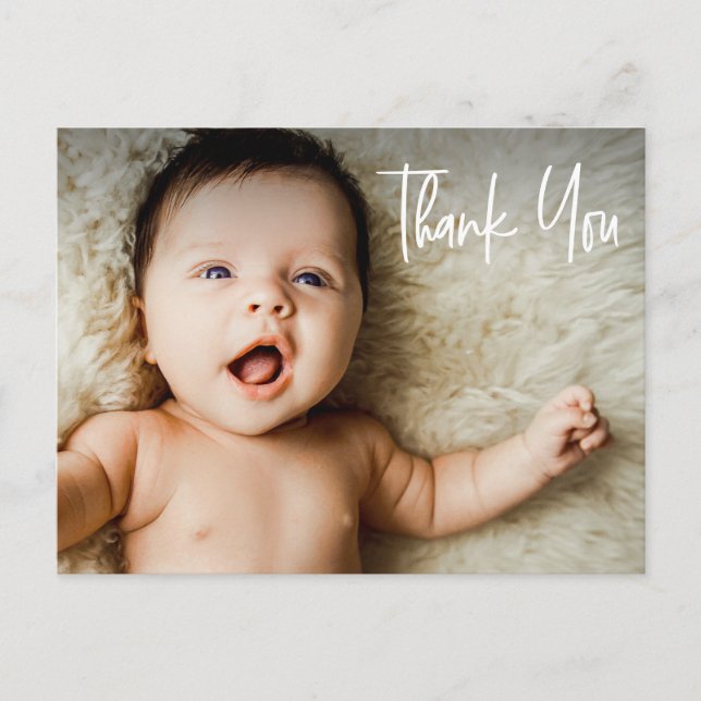 Birth Announcement Photo Handlettering Thank you Postcard (Front)