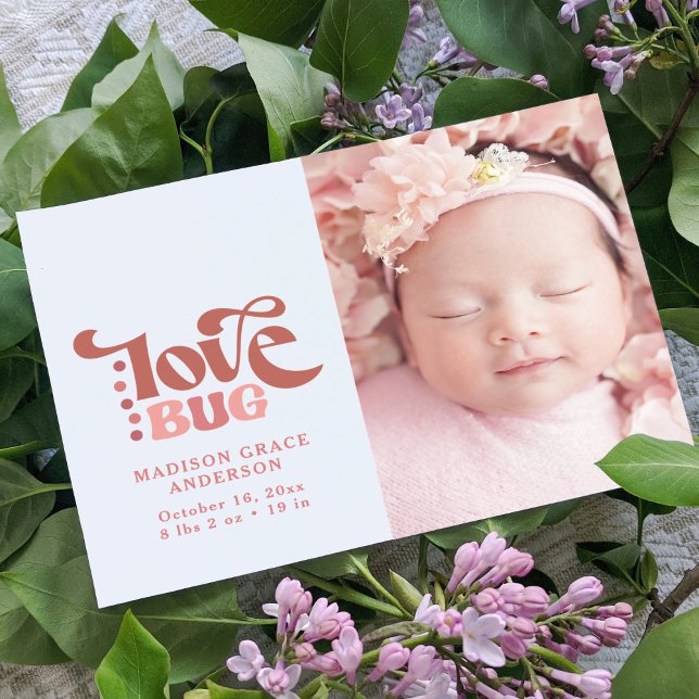 Birth Announcement Photo Postcard | Love Bug (Creator Uploaded)