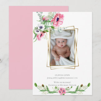 Birth Announcement | Pink Watercolor Poppies