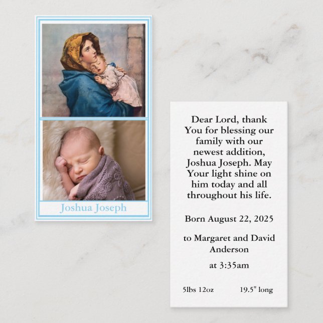 Birth Announcement Prayer Card (Front/Back)